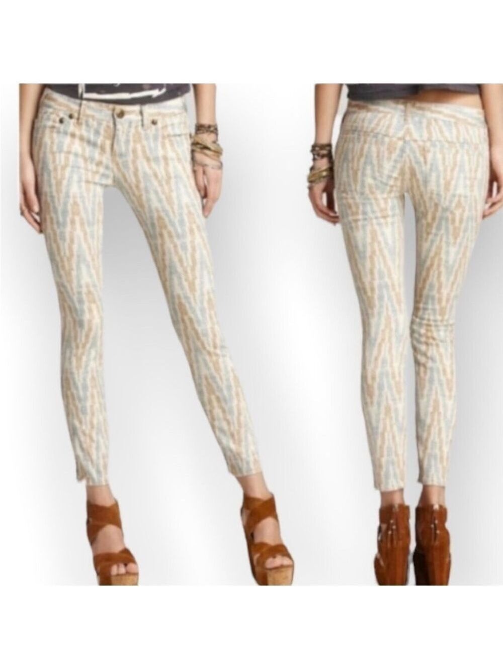 FREE PEOPLE Ikat Ankle Zip Skinny Jeans Low Rise Size 26